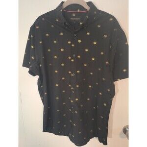 Drilll Clothing Black&Yellow Eye Print Short Sleeve Button Down Shirt L Men